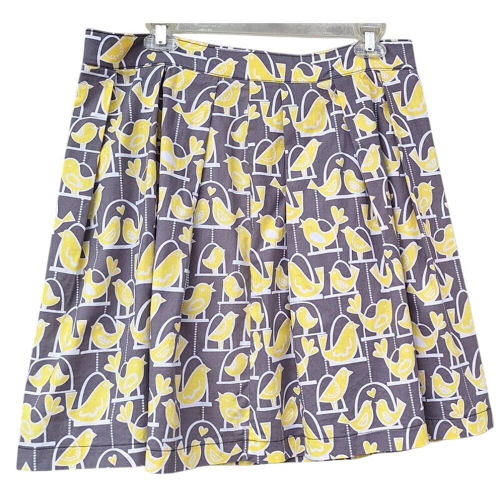 Beebop and Wally NY Zoe Cotton Skirt Novelty Canary Bird Pleated Gray Yellow M